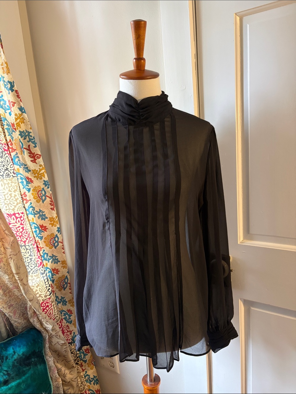 Forever 21 Sheer Pintuck High-Neck Blouse